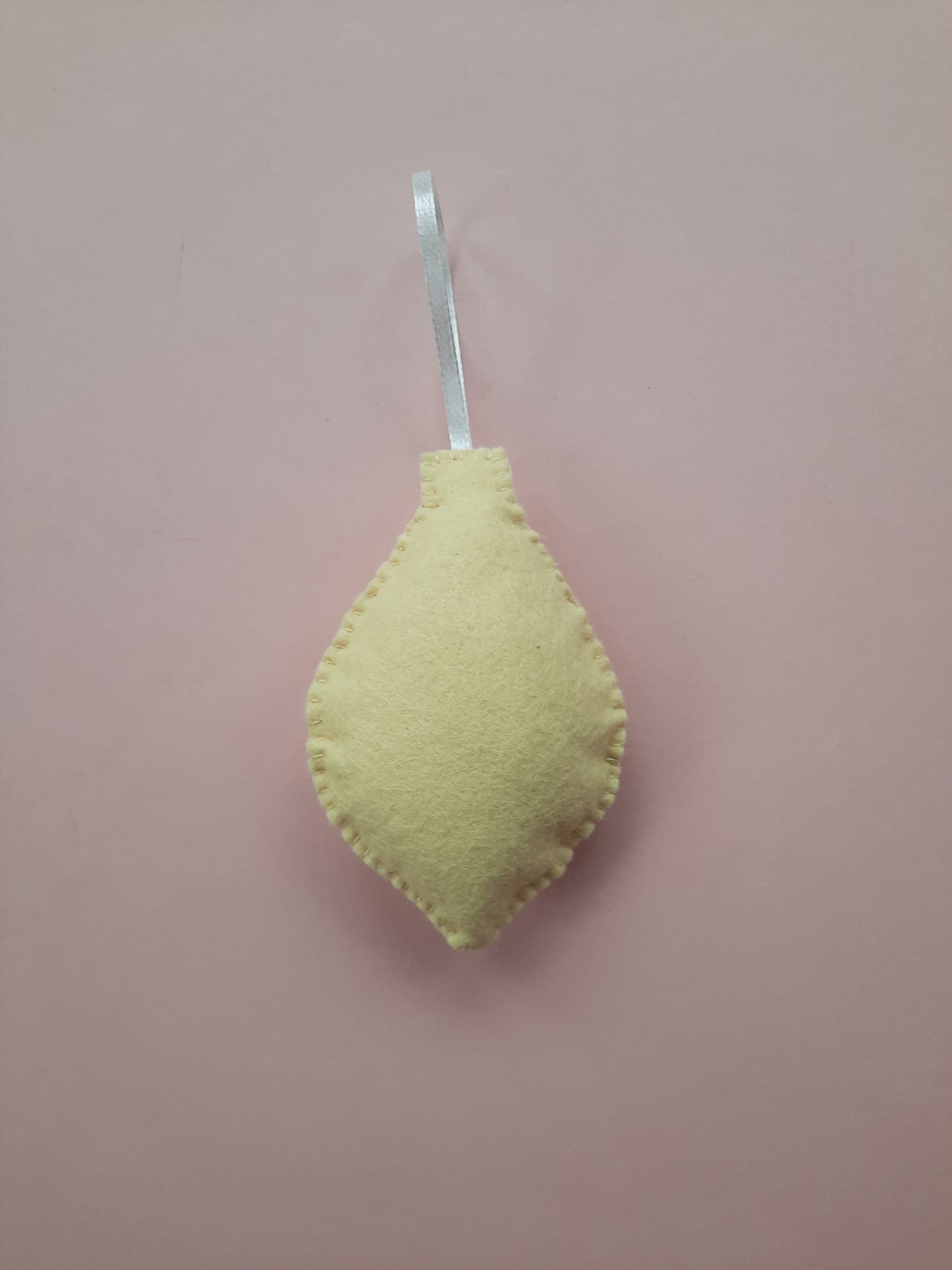 Handmade Felt Christmas Tree Decoration - Egg Bauble Shaped with Gold Thread Detail