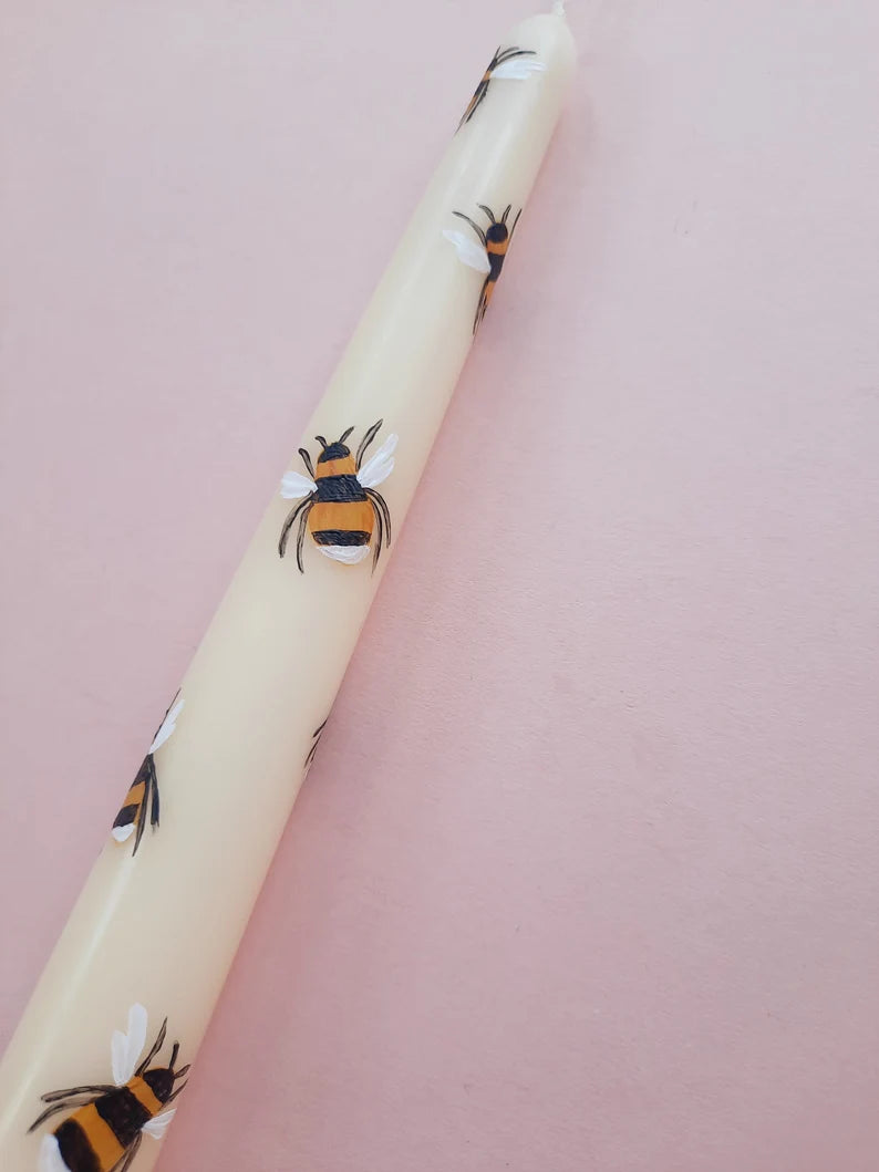 Hand Painted Bumble Bee Taper Dinner Candle