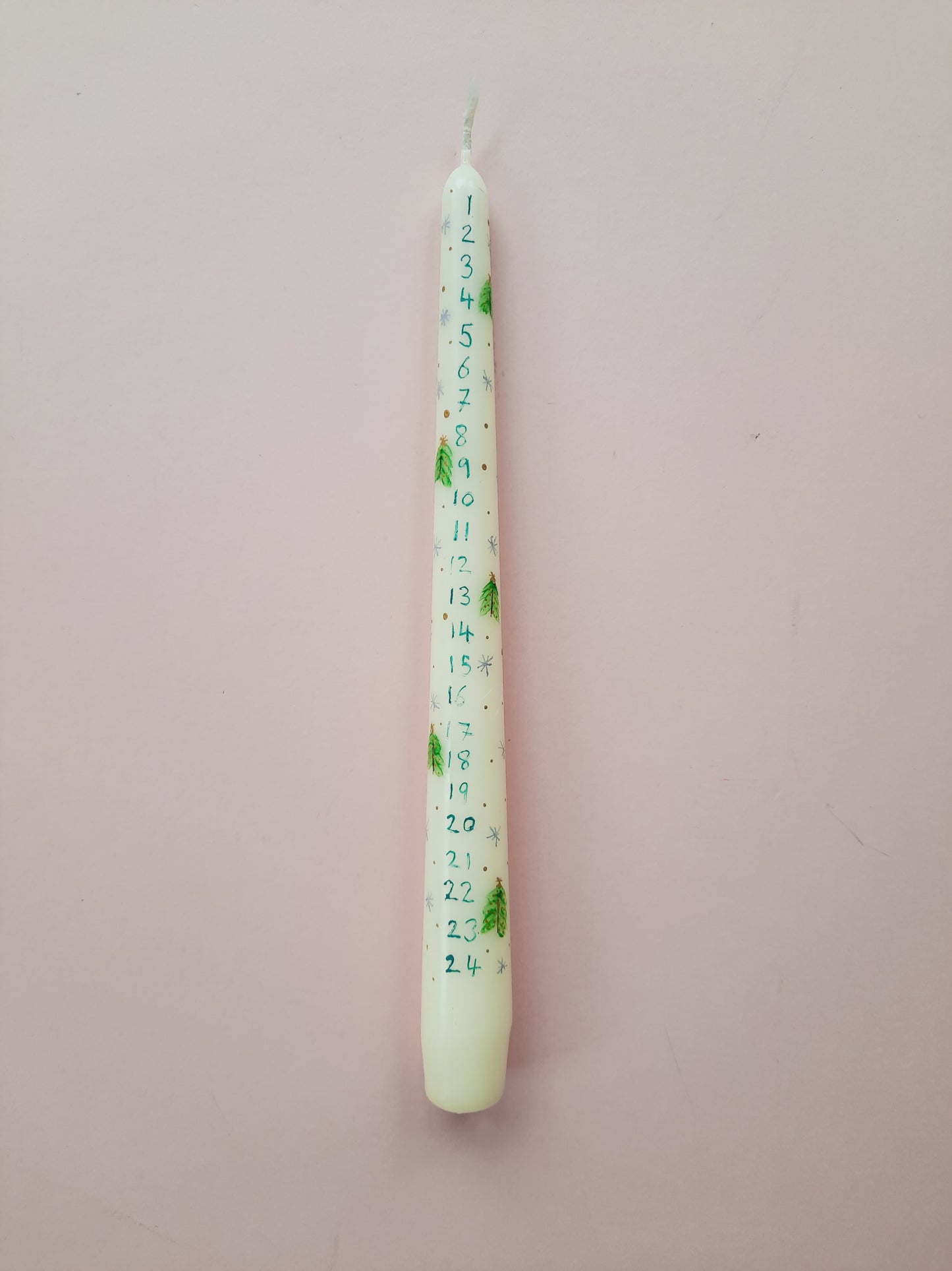 Cream Taper Dinner Candle with Hand Painted Advent Candle with Christmas Tree Design