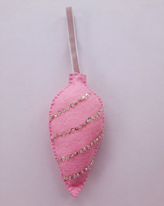 Handmade Felt Christmas Tree Decoration - Long Vintage Bauble Shaped