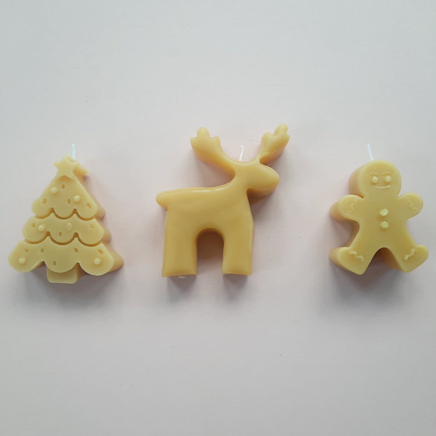 Beeswax Gingerbread Man Christmas Candle, Beeswax Christmas Tree Candle, Beeswax Reindeer Candle