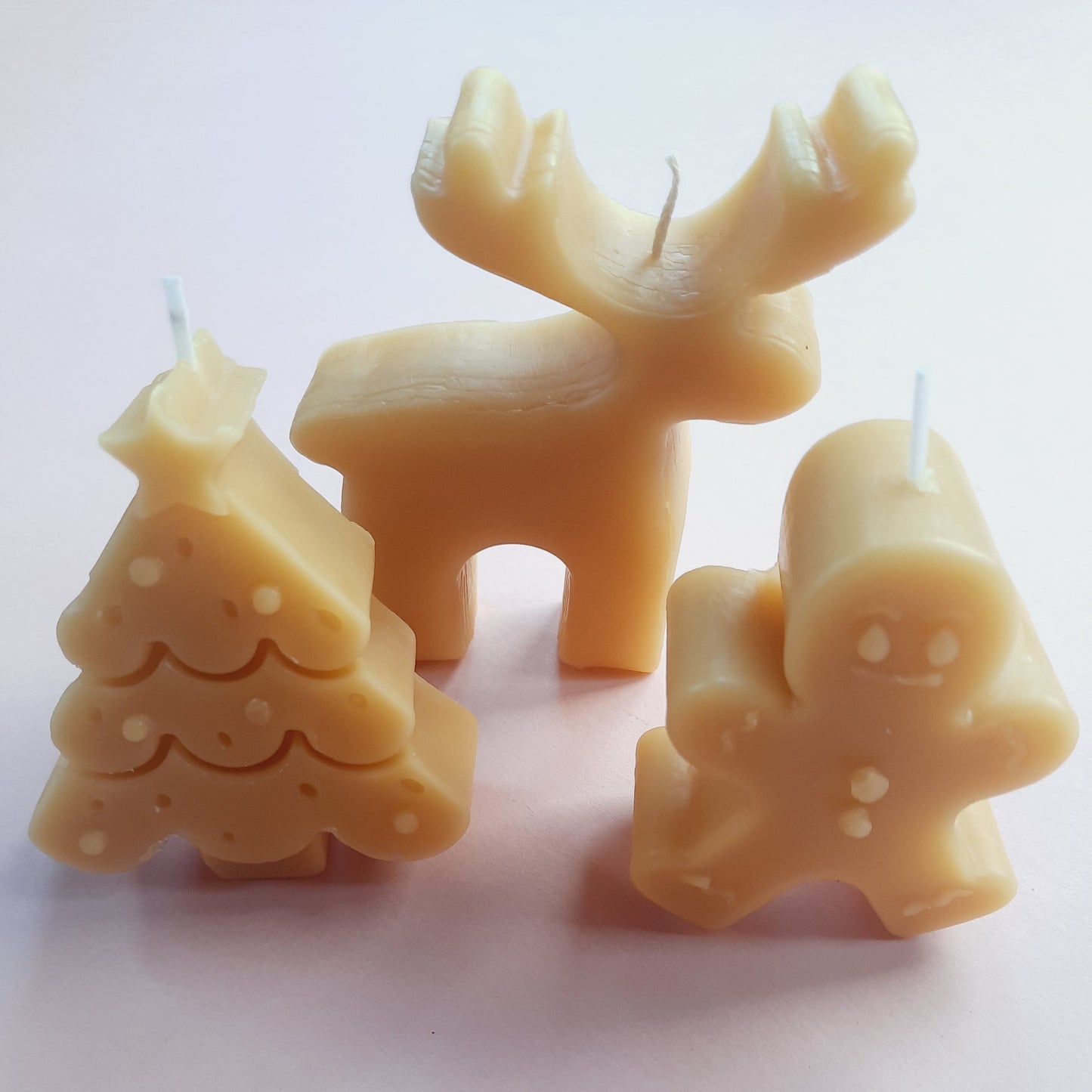 Beeswax Gingerbread Man Christmas Candle, Beeswax Christmas Tree Candle, Beeswax Reindeer Candle