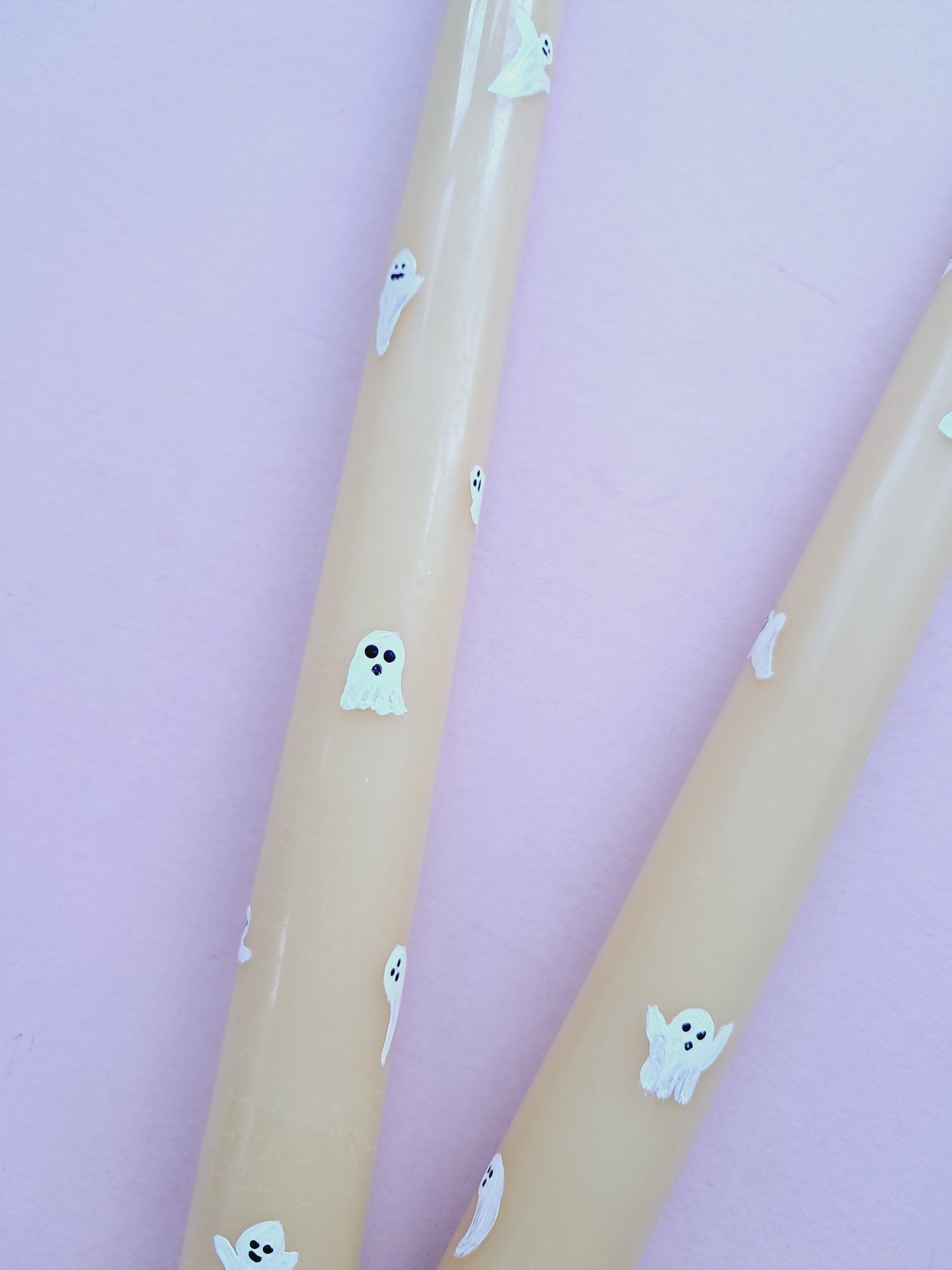 Hand Painted Cute Ghost Taper Beeswax Dinner Candle