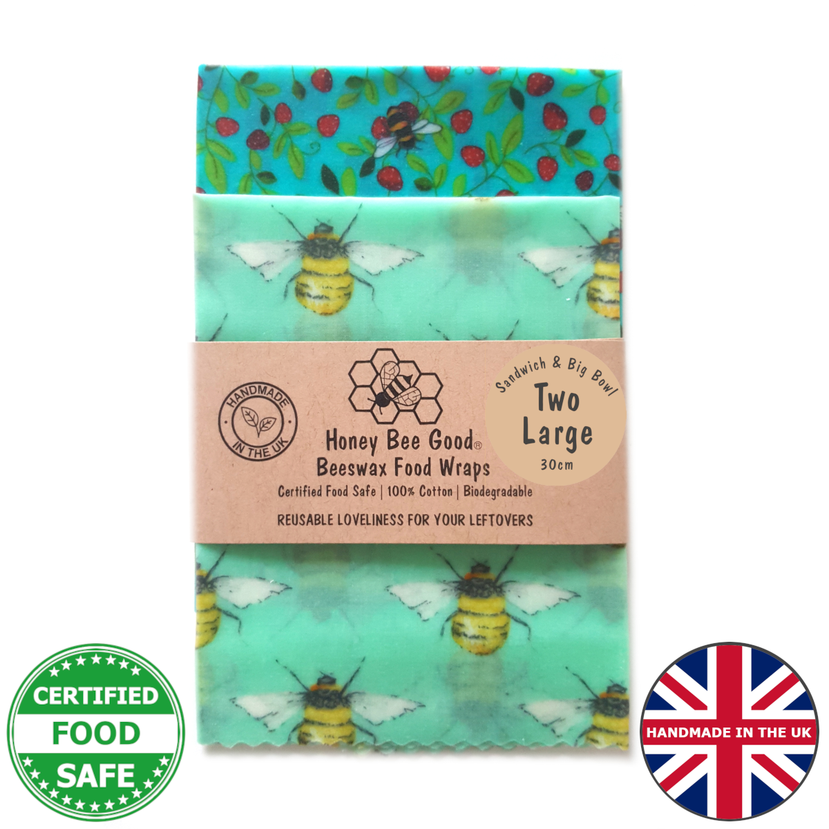 2 Large Reusable Beeswax Wraps