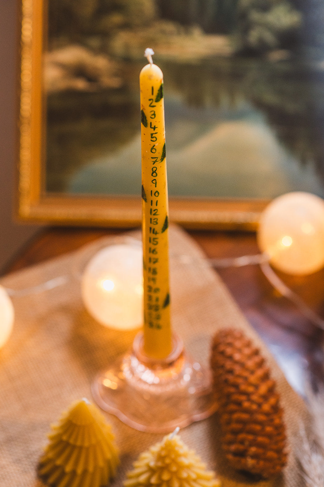  Hand Painted Beeswax Advent Christmas Candle