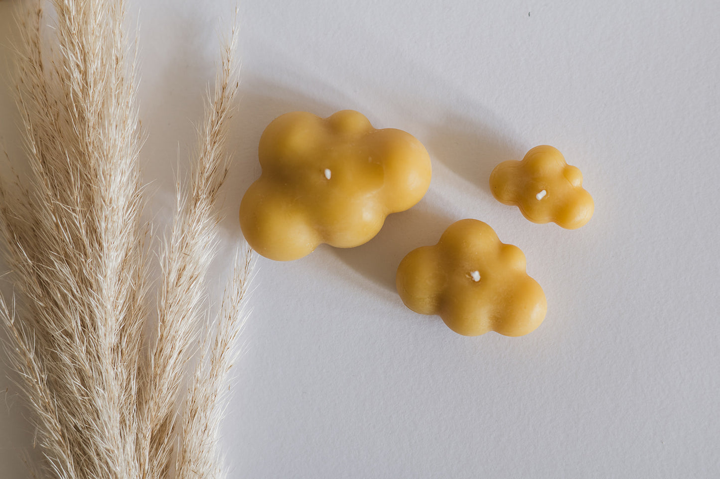 Three Cloud Beeswax Candles with feather