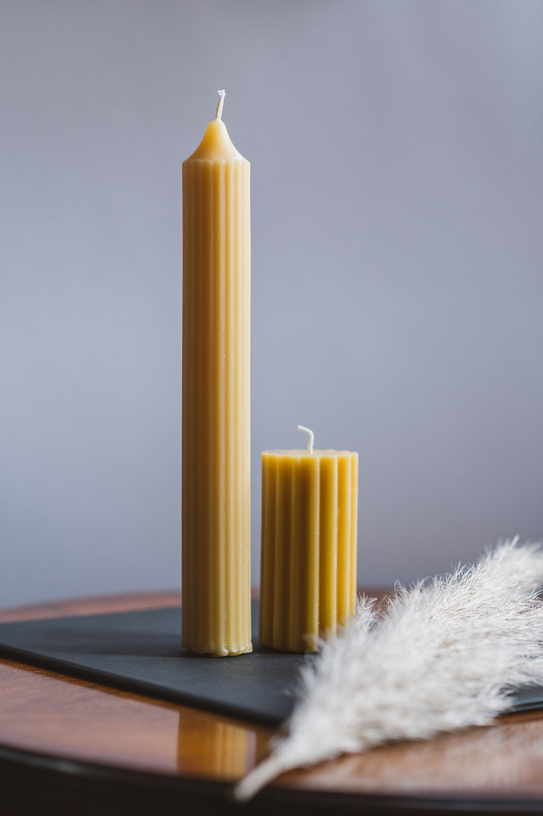  Two Classic Pillar Beeswax Candle