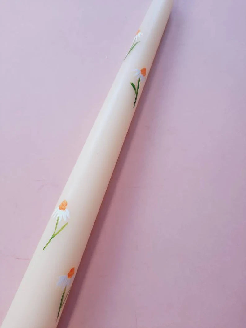 Hand Painted Spring Daisy Taper Dinner Candle