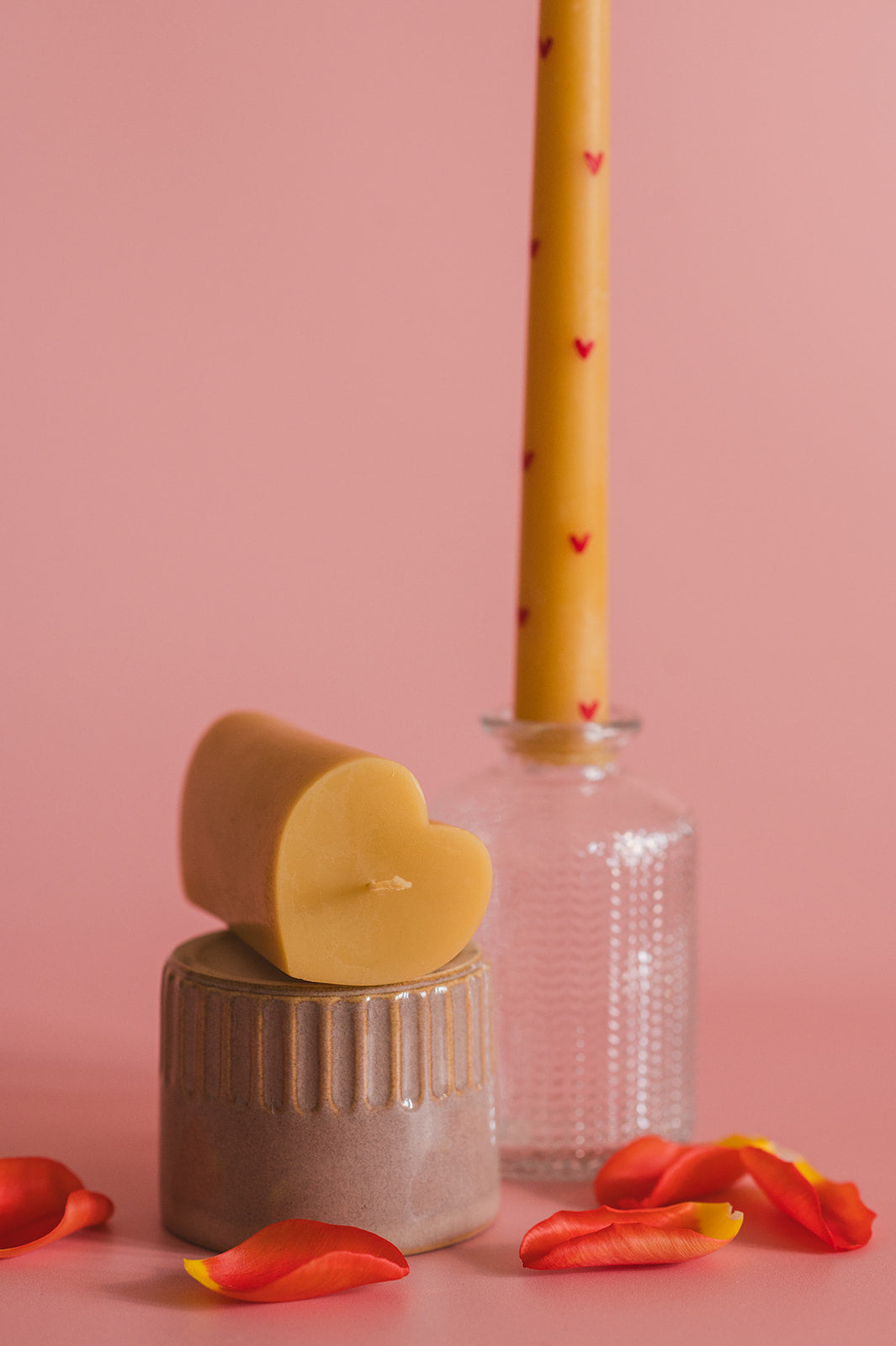 Tall Heart Shaped beeswax Candle with dinner candle with painted hearts