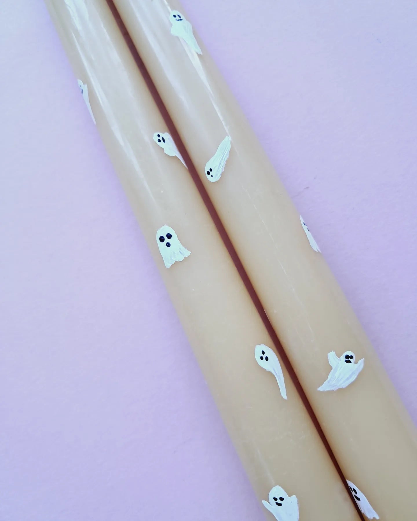 Hand Painted Cute Ghost Taper Beeswax Dinner Candle