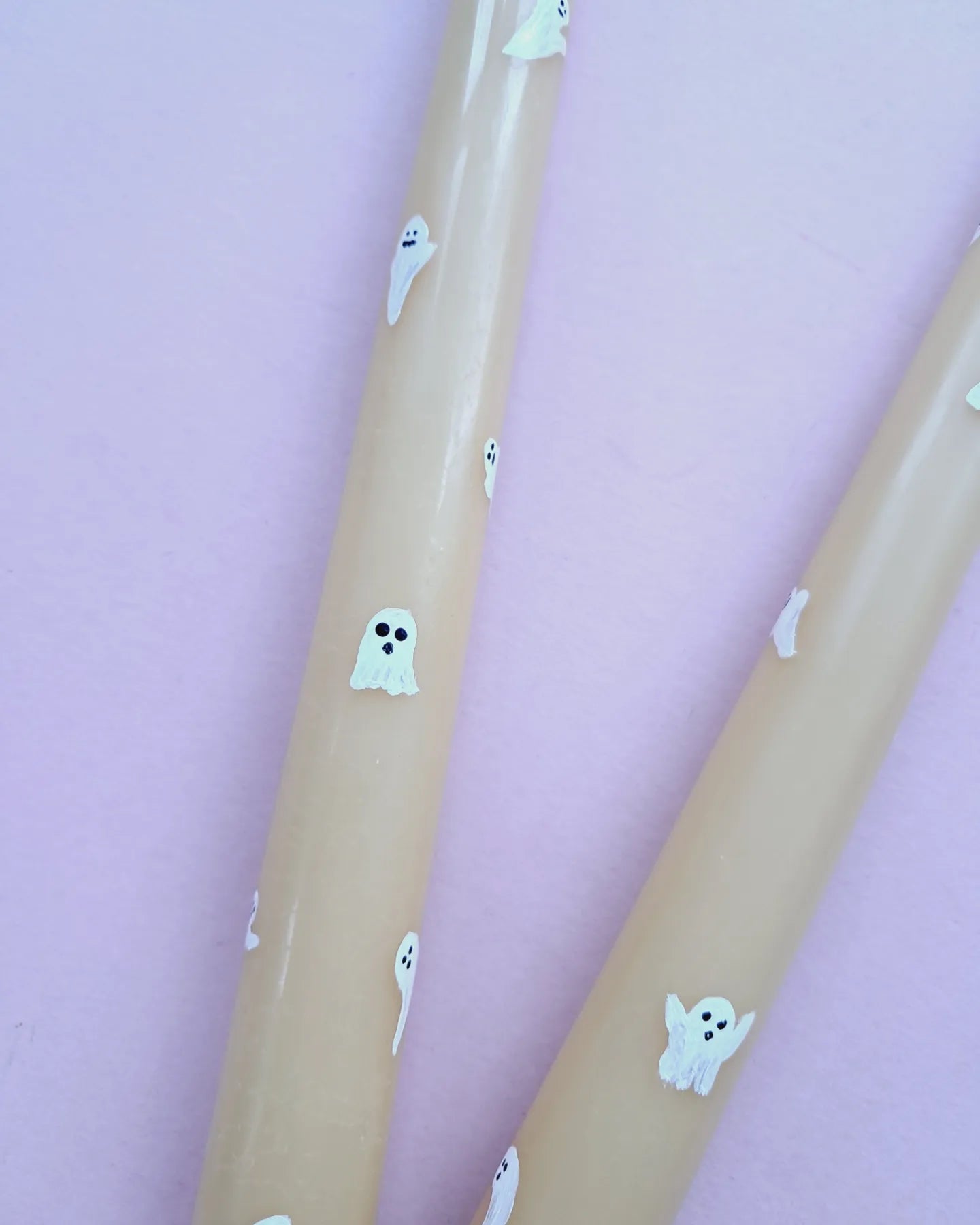 Hand Painted Cute Ghost Taper Beeswax Dinner Candle