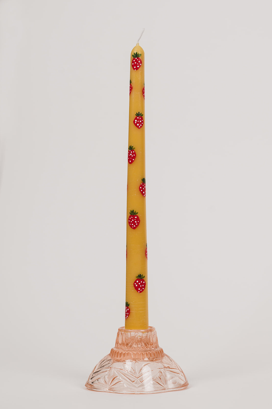  Hand Painted Strawberry Taper Beeswax Dinner Candle