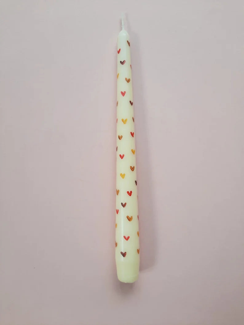 Hand Painted Autumn Coloured Love Heart Taper Dinner Candle