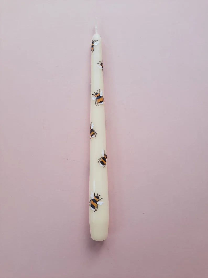 Hand Painted Bumble Bee Taper Dinner Candle