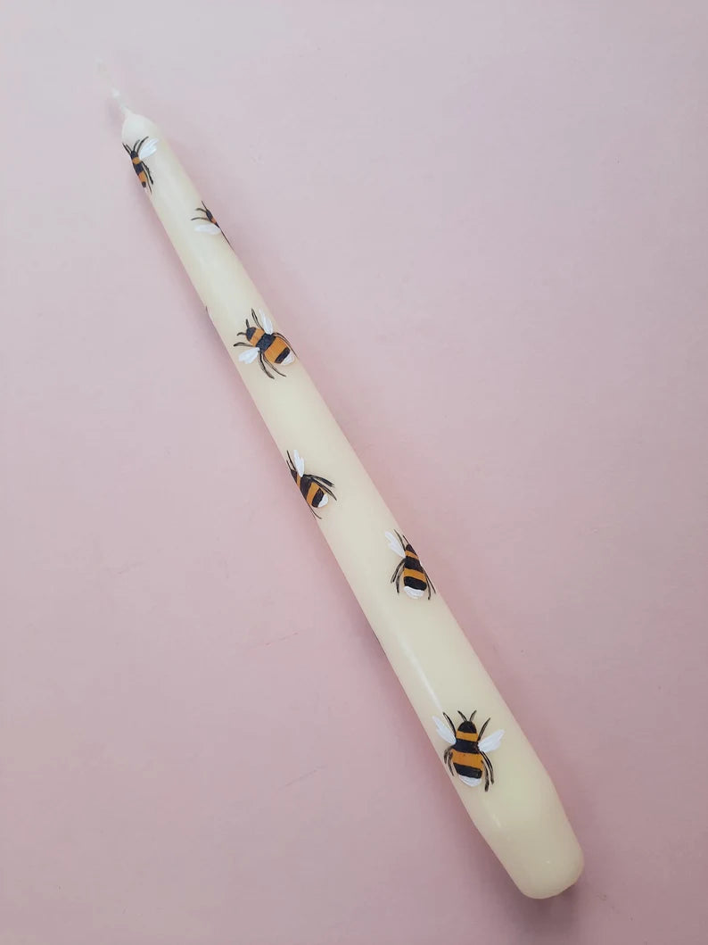 Hand Painted Bumble Bee Taper Dinner Candle