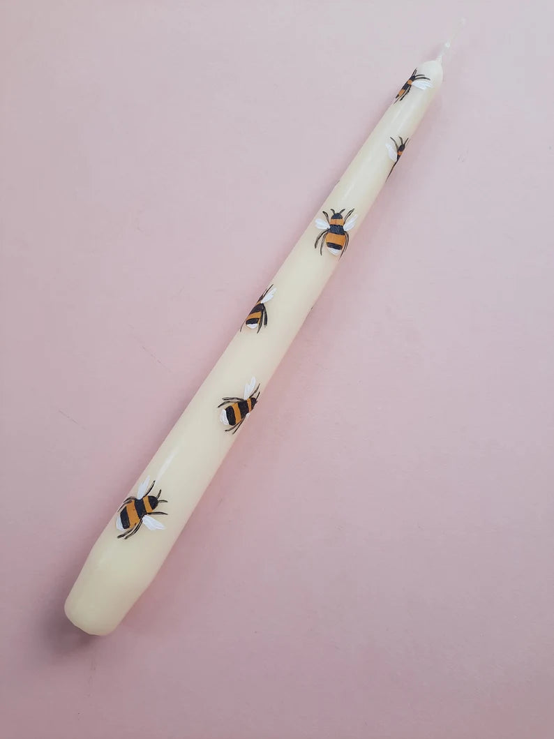 Hand Painted Bumble Bee Taper Dinner Candle