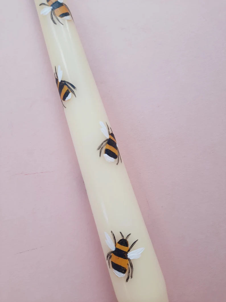 Hand Painted Bumble Bee Taper Dinner Candle