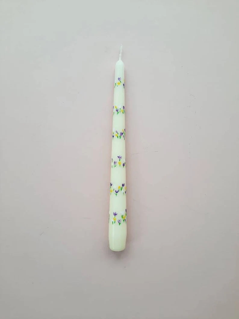 Hand Painted Crocus Flower Taper Dinner Candle