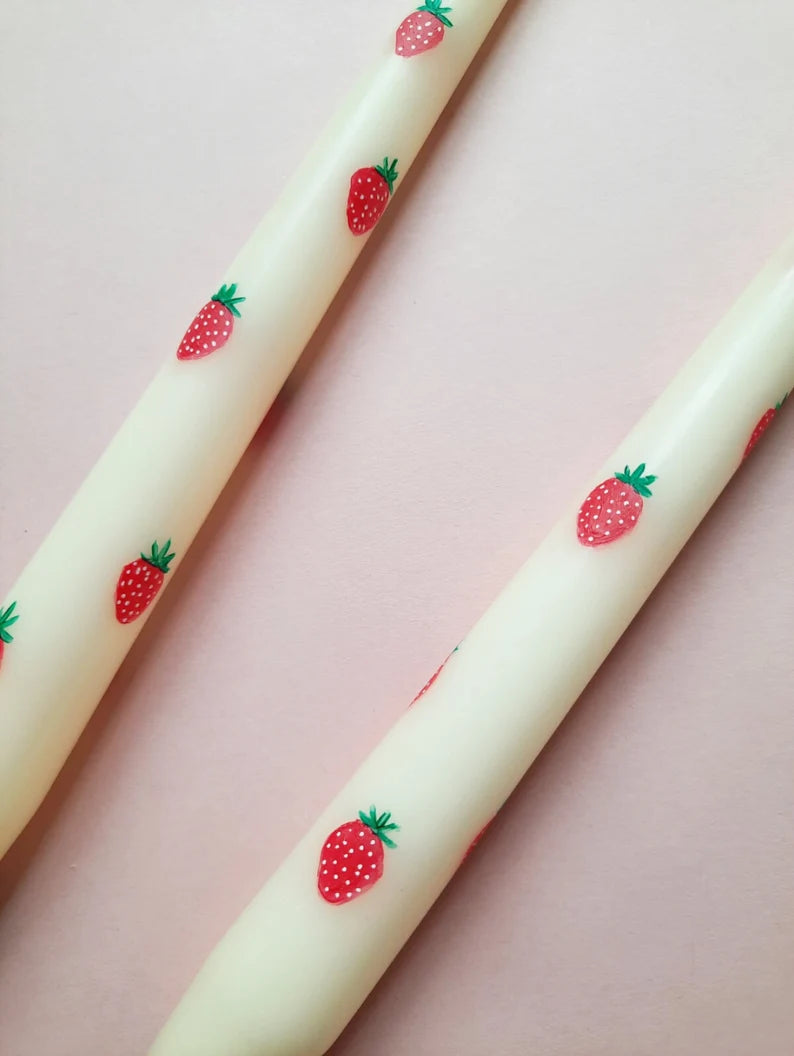 Hand Painted Strawberry Taper Dinner Candle